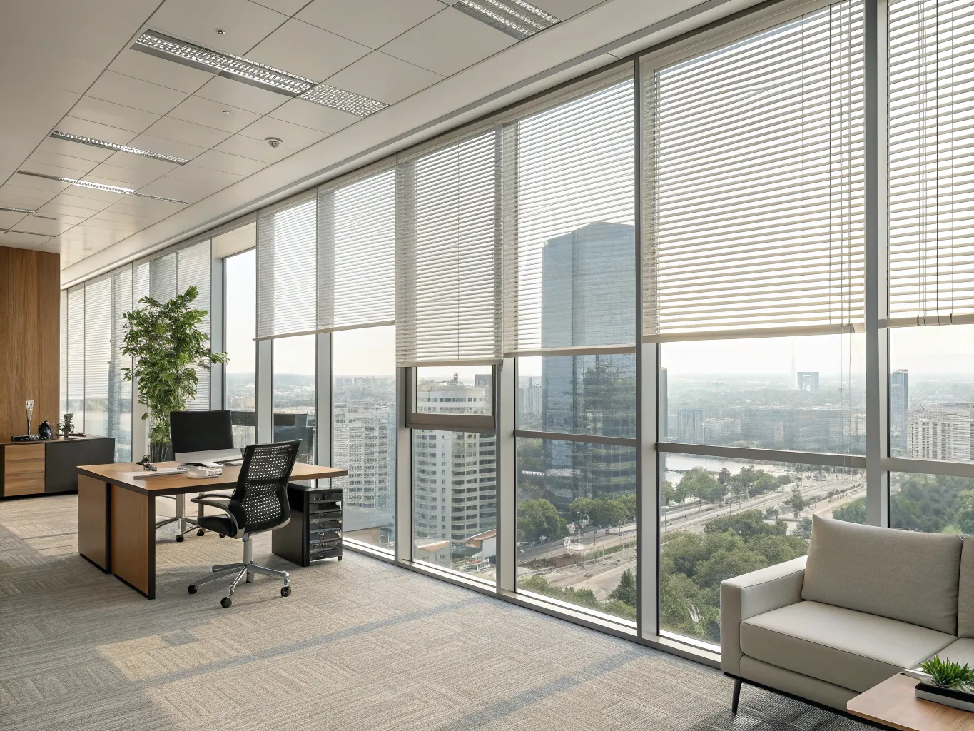 Commercial office space with custom blinds